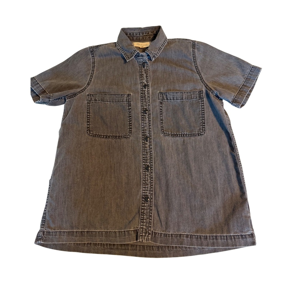 Madewell Denim Shirt Women XS Black Short Sleeve Button Up Pockets